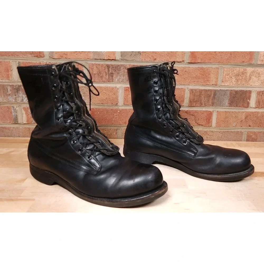 Vintage 1983 Addison Shoe Company US Military Flight Boots Front Zip Black 10 E